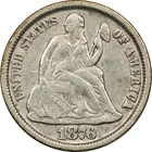 1876-CC Seated Liberty Dime 10C, Very Fine VF, Cleaned