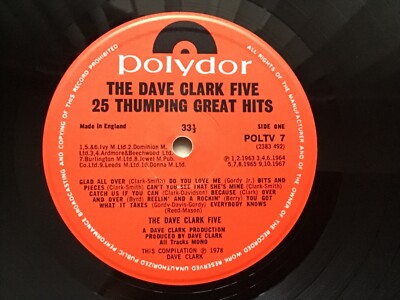 Original “Dave Clark Five ‎ 25 Thumping Great Hits Lp UK Import
