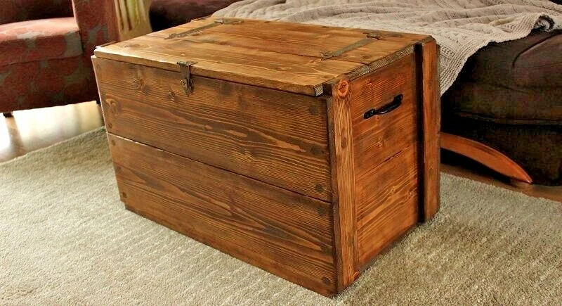 Rustic Wooden Chest Trunk Vinyl Storage Coffee Table Black LOADS OF COLOURS