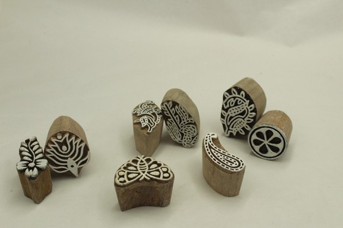 Wooden Printing Stamps Fabric Printing Blocks Mehndi Clay Toys Textiles - Picture 2 of 9