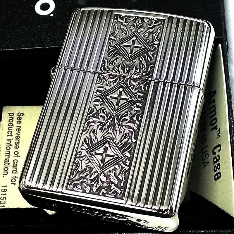 Zippo Armor Case Arabesque Cross Etching Silver Ibushi 2 Sided