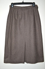 Vintage Women's Wool Single Pleat Skirt Brown Pinstripe Lined 26" Waist 27" Long