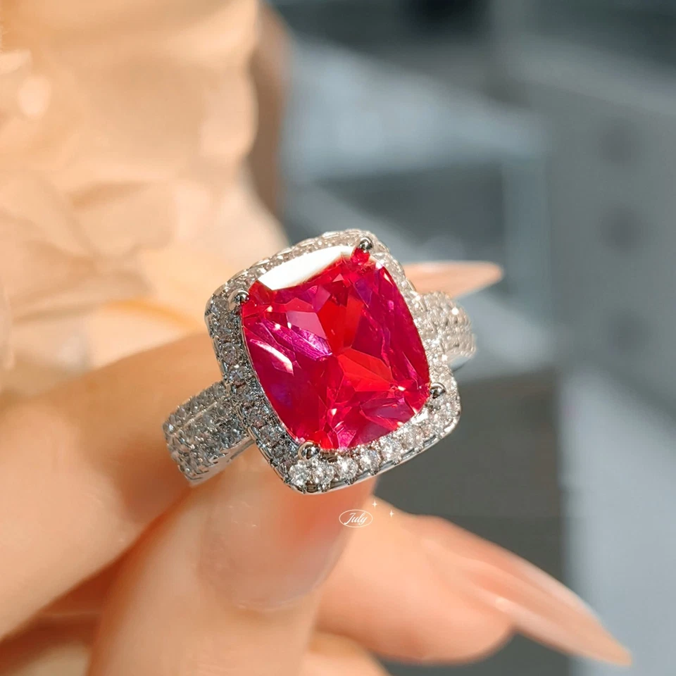 Nuevas joyas clásicas para madre piedras preciosas de corindón rojo anillos de plata de lujo para mujer Foto 2 de 4