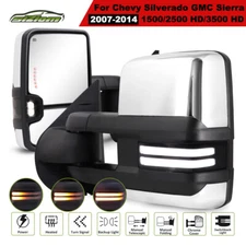 Chrome Tow Mirrors For 2007-2013 Silverado Sierra Power Heated LED Switchback