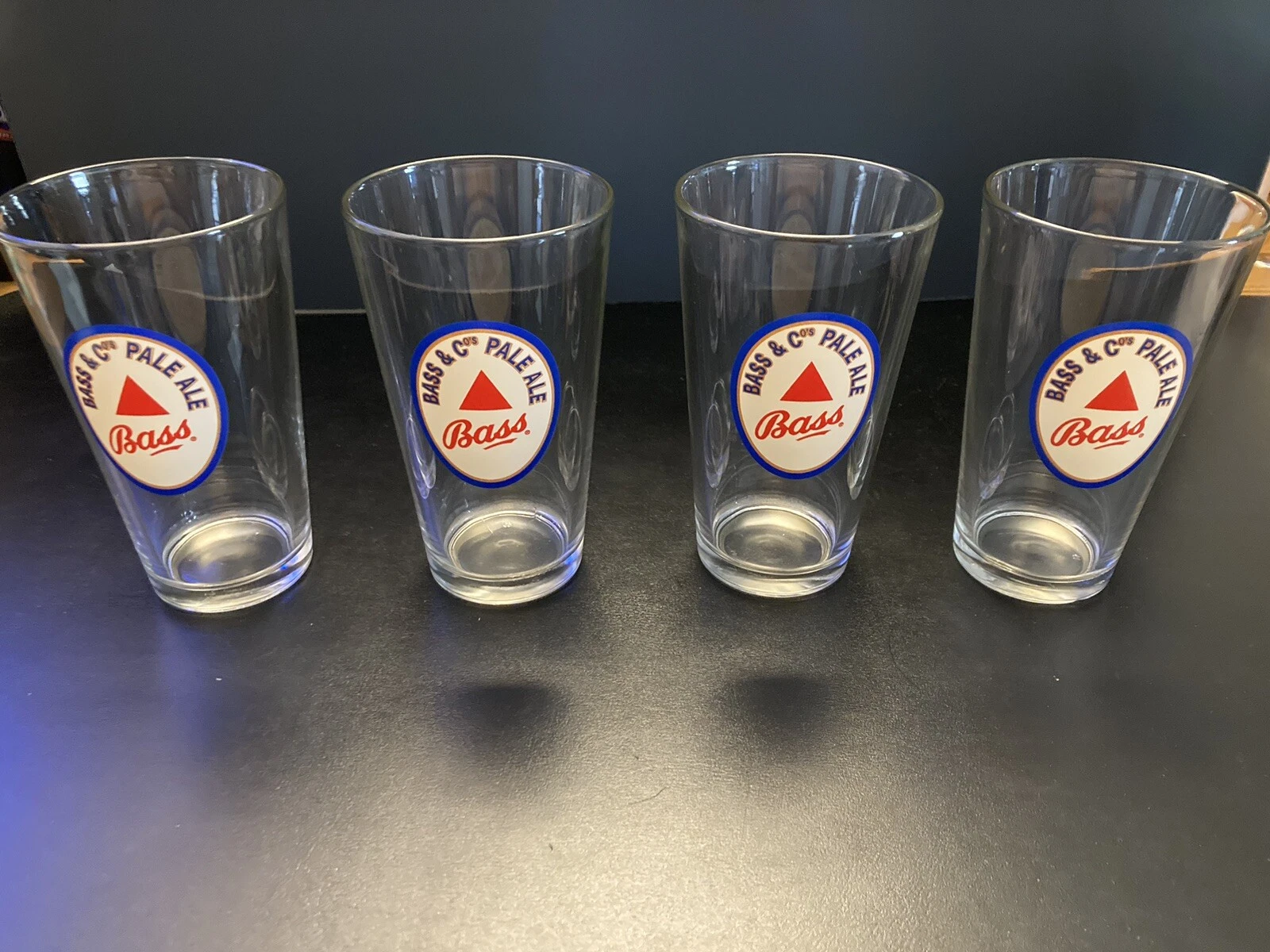 Set of 4 Bass Ale Red Triangle Pub Pint Beer Glasses 16oz Brand New Never Used