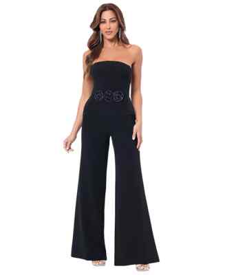 $269 Betsy & Adam Women's Floral-Embellished Strapless Jumpsuit, BLACK, SIZE-12
