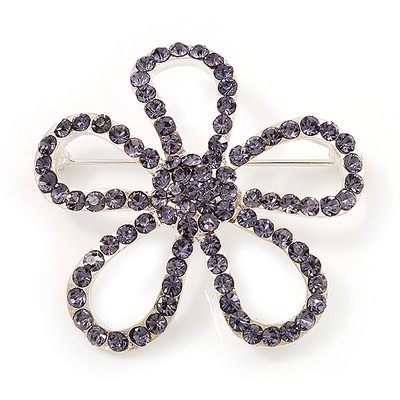Amethyst Kristall offene Blumenbrosche in silberner Oberfläche - 4,5 cm Durchmesser