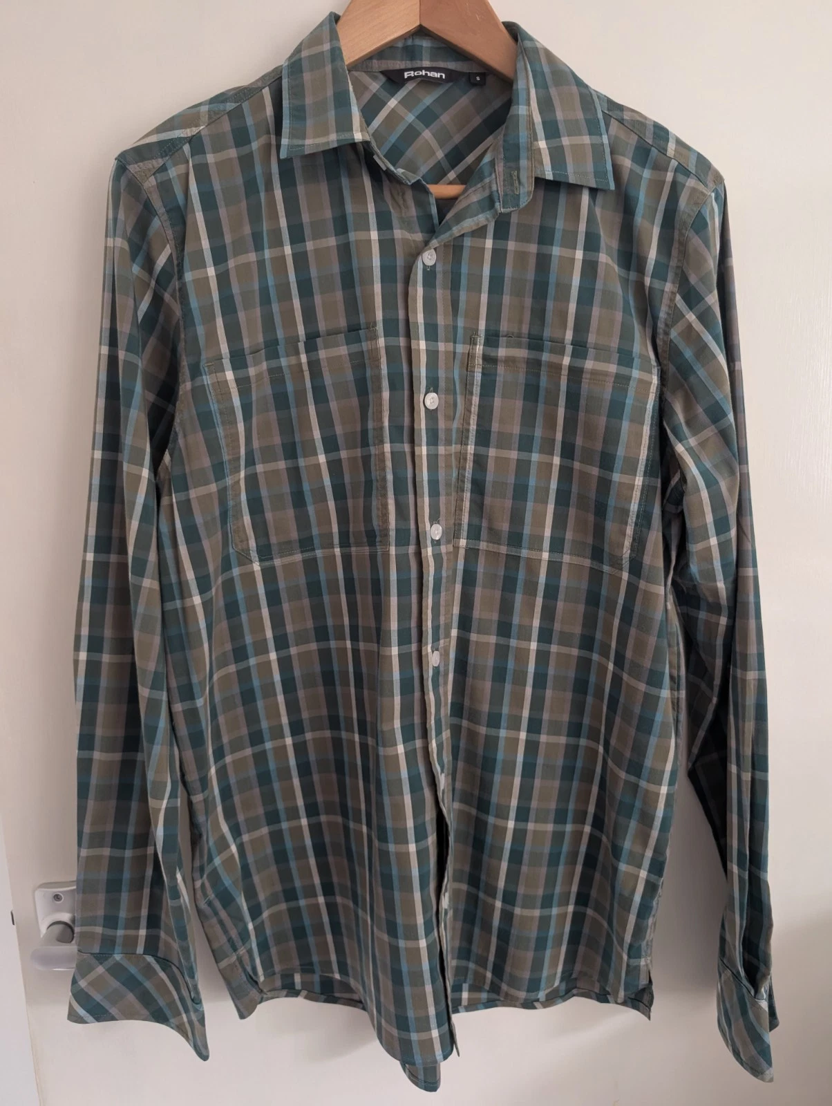 Rohan Fenland Men’s S Plaid Tech Hiking Shirt Green Checked Travel Top Gorpcore