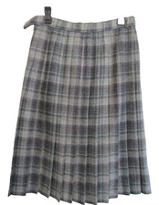 VTG green tartan plaid Honor Millburn Scotland pure wool pleated lined skirt 12