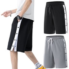 2 Pack Men's Tear Away Sports Shorts Fully Open Side Snap Basketball Joggers XS