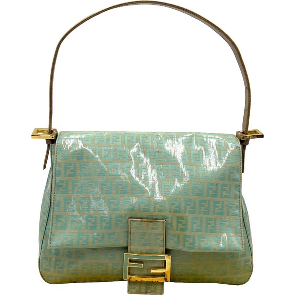FENDI Mamma Baguette Zucchino Shoulder Bag Coated Canvas Light Green Auth Italy