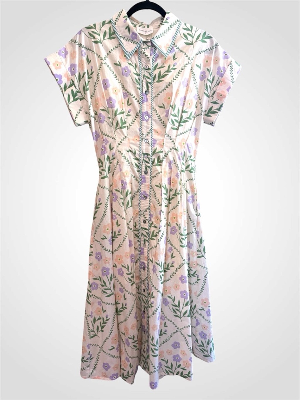 Entro Floral Print Pleated Waist Midi Dress Size S