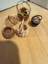 Mini Woven Rustic Handmade Baskets for Dollhouse or Miniatures LOT OF 5