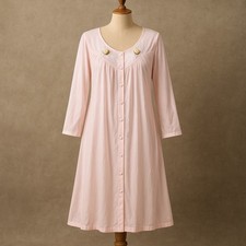 Vtg Vanity Fair Pink Nylon Nightgown Button Front Roses Lace Ballet Medium