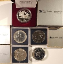 Lot of (5) Canada $1 Dollar .500 Silver Coins 1975-1988 (ASW = 1.87 ozt)