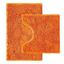 2 PCS Orange Bathroom Rugs Set Chenille Bath Mat 20x32 20x20 Inch UShaped PVC