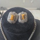 Vintage Silver Tone Tigers eye Pendant Necklace & Earrings Set 16" — photo 1