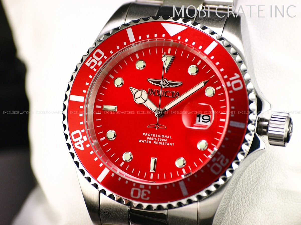 NEW Invicta Men's 43mm Pro Diver Quartz RED DIAL 200m Silver Tone