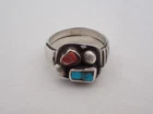 Vintage Native American Sterling Silver Size 11 Coral & Turquoise Ring OB-5
