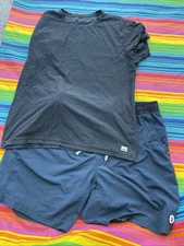 Vuori Kore Shorts Mens XL Blue Lined Gym Performance And Shirt Set H47