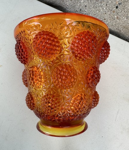 Fenton Gefäß mit Edelsteinen Vase Amberina Orange Cadmium Glas leuchtet Verlys Form
