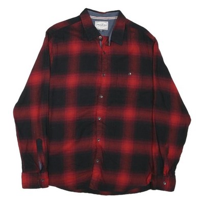 FLAG & ANTHEM Herren Hemd Rot Schwarz Karo Button-Up Baumwollmix Langarm L