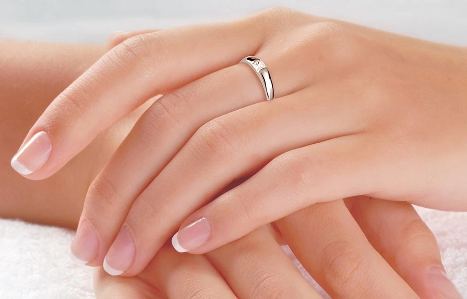 Elegante Anello Fedina Brillante in Argento 925 Rodiato Oro Bianco - Immagine 3 di 4