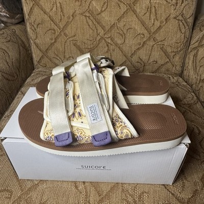 Suicoke MOTO-Cab-PT05 Sandals Ivory Brown Paisley Men s Size 9 OG-056Cab-PT05