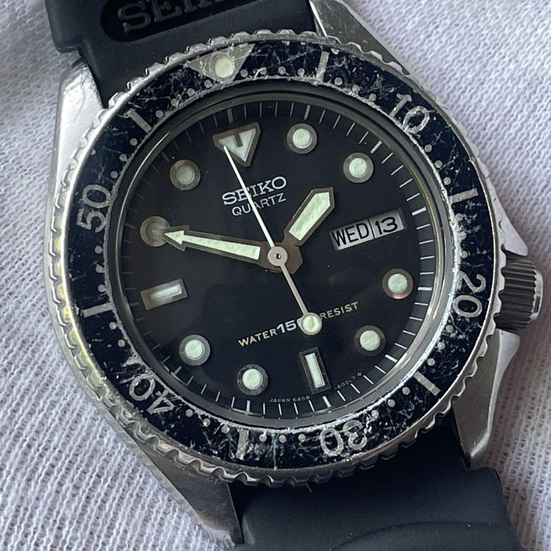 Seiko 6458-6000 Vintage Diver Watch Quartz Black Dial 37.5mm Used