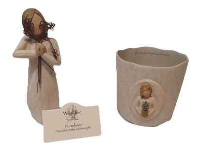 Willow Tree Fugurine Lot - Friendship Flowers & Hospitality Candle Holder