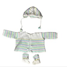 Vintage Hand-Knit Baby Sweater Set   Pastel Rainbow   0-3M