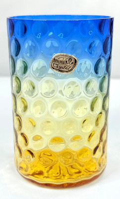 Rare Bluerina Reverse Coindot Glass Tumbler ~4'' -Bohemia Crystal, Czech Republic