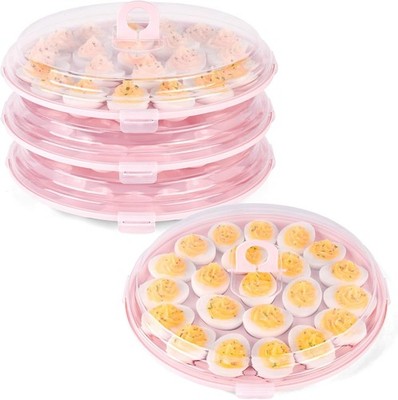 Hansgo Round Deviled Egg Platter and Carrier With Lid - 22 Egg Slots Easter