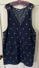 Vtg Y2K 90s Denim Overalls Jumper Jean Dress Blue Embroidered Cottagecore XL