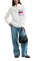 Desigual Bluse Damen Langarm Weiß Baumwolle GrößE M