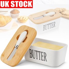 Butter Dish With Lid Ceramic Porcelain Storage Container Kitchen Holder White UK