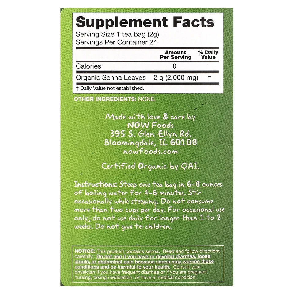 Té real, té Senna orgánico, sin cafeína, 24 bolsitas de té, 1,7 oz (48 g) Foto 2 de 3