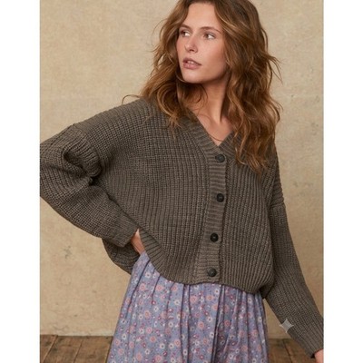 Christy Dawn Cindy Cardigan XS Taupe Chunky Knit Cotton Linen Cropped