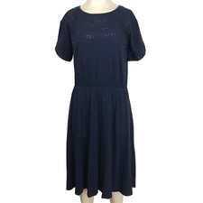 TALBOTS - WOMEN'S SMALL -NAVY SHORT SLEEVE EYELET GATHERED WAIST DRESS