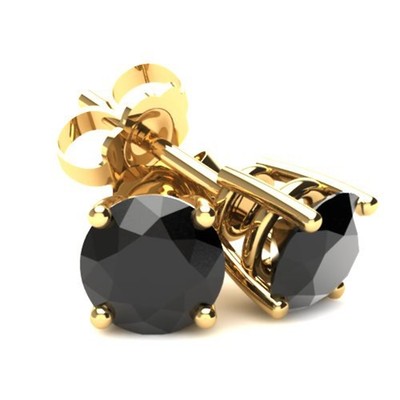 Ohrstecker 14 Karat Gelbgold 1/3 kt TW Rundschliff schwarzer Diamant