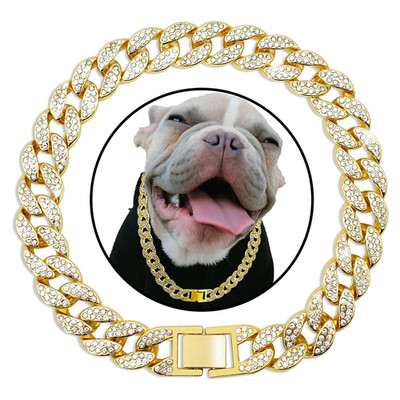Dog Cuban Gold Chain Luxury Diamond Dog Collar Pet Metal Necklace Jewelry Access