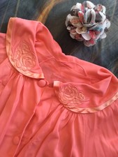 Vintage Gossard Artemis Robe Petite Orange Coral Melon Nylon Button Vtg Lingerie