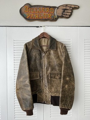 Schott NYC Leather Jacket Flight Rider Vtg 60s 70s Size 38 Brown Faded Patina