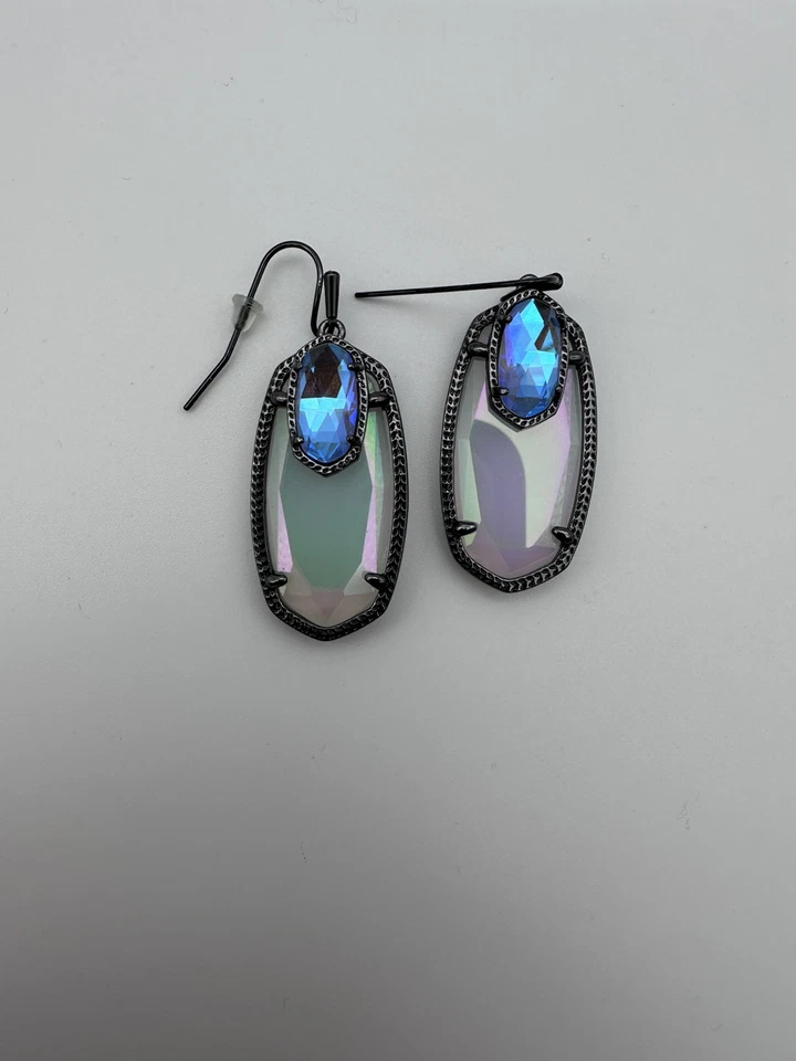 Kendra Scott custom Gunmetal Emmy Earrings Dichroic Glass & Iridescent Opalite - Image 2 of 4