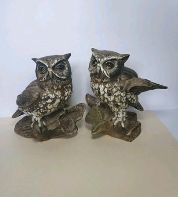 Pair Of Vintage HomCo Ceramic Great Horned Owls, #1114  5'' Tall