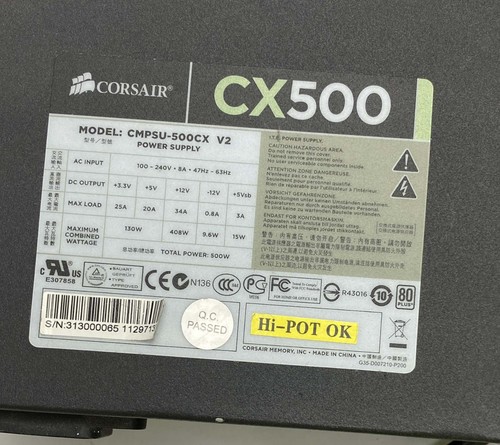Corsair CX500 500W ATX Power Supply Unit - Big Fan - CMPSU-500CX V2 - Afbeelding 2 van 6