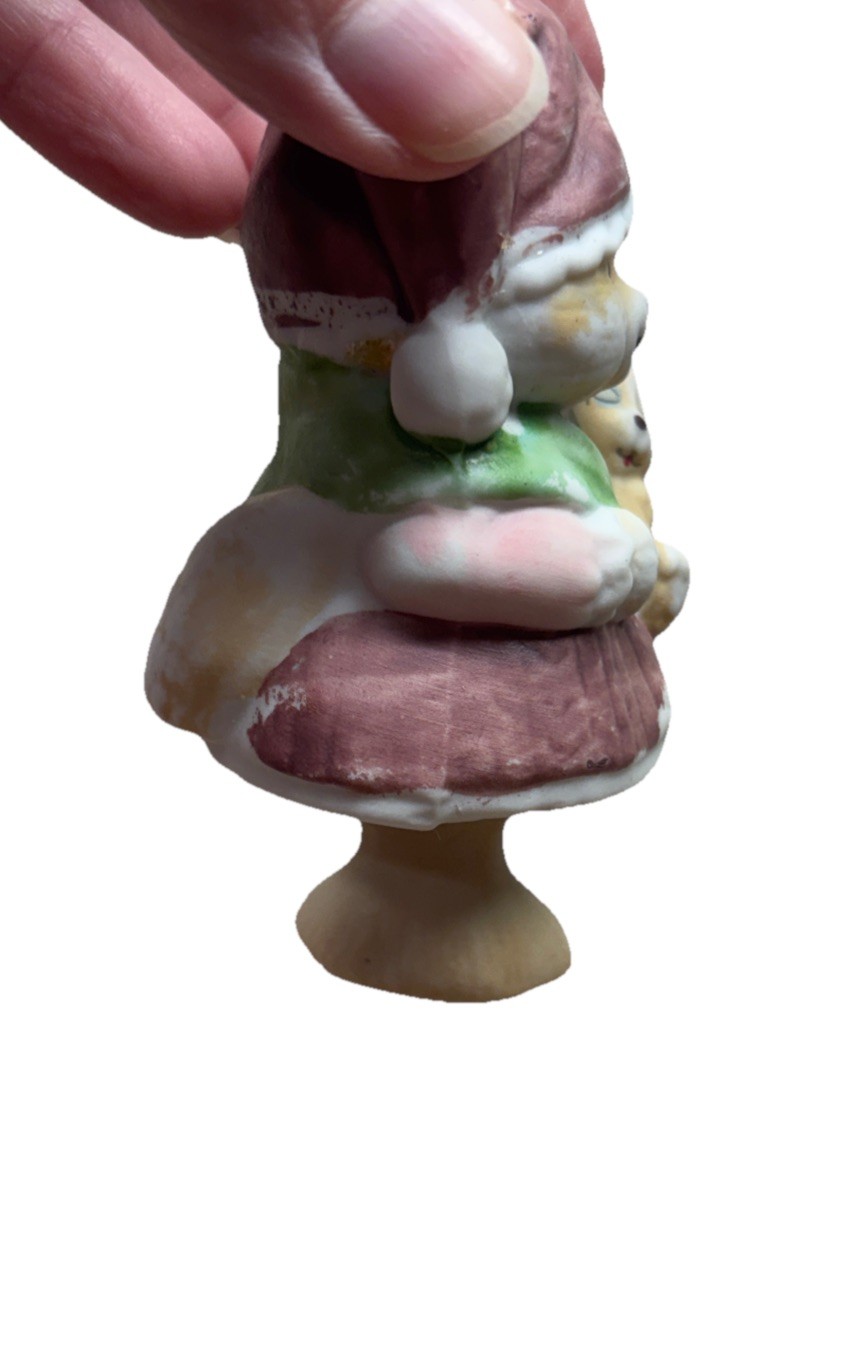 Vintage Jasco Caring Critter Bell Cat Christmas Ornament 1980s Bisque Porcelain