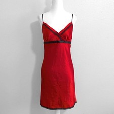 Morgan Taylor Red Satin Black Lace Trim Mini Slip Dress | Size L