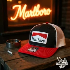 Retro Vintage Marlboro Patch Richardson 112 Red Black White SnapBack Trucker Hat