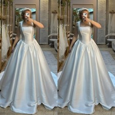 Satin Wedding Dresses Classic Sleeveless Elegant Simple Sweep Train Bridal Gowns